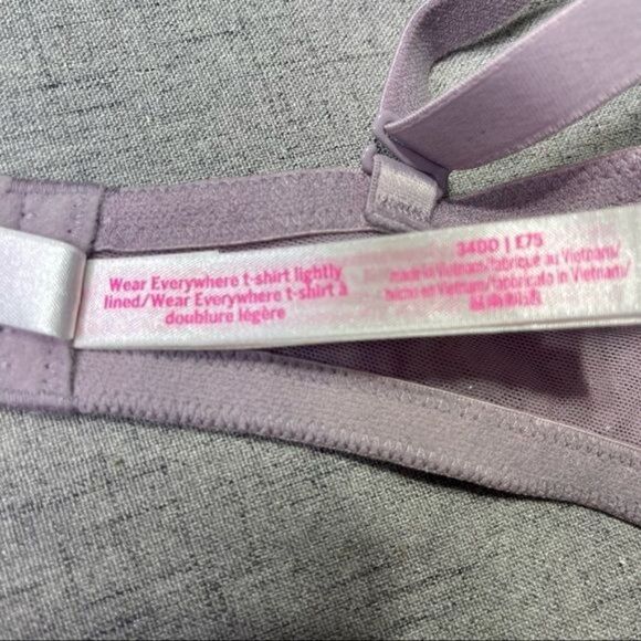 Victoria Secret Pink Wear Everywhere T Shirt Bra Purple & Silver Lace 34DD - Picture 9 of 9